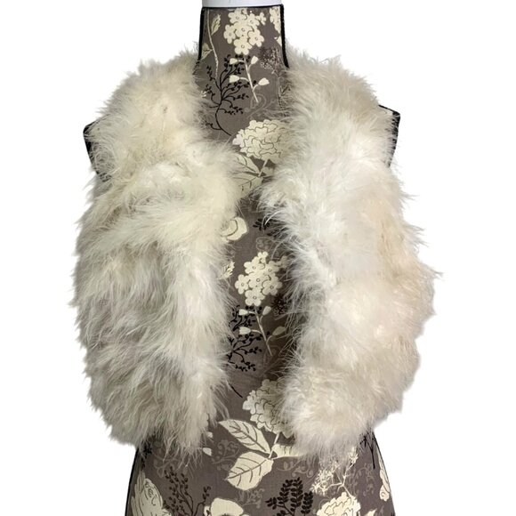 Womens White/Tan 100% Feather Sleeveless Vest Size M Boho Gypsy By Love Culture - Picture 1 of 7